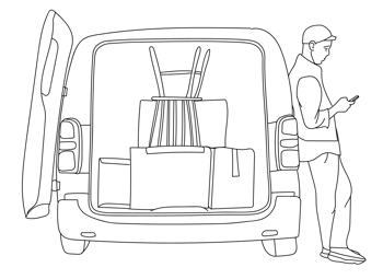 delivery guy leaning to a van with parcels in