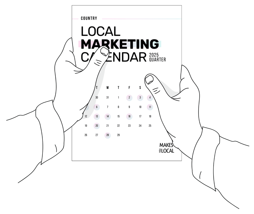 Mockup of hands holding the Marketing Calendar