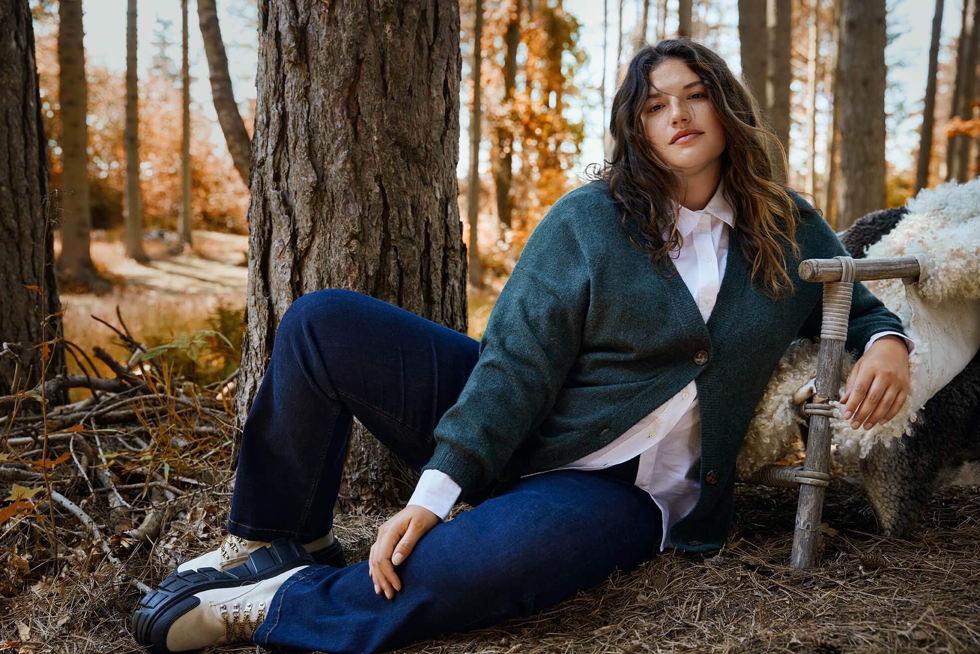 Model posing in forest