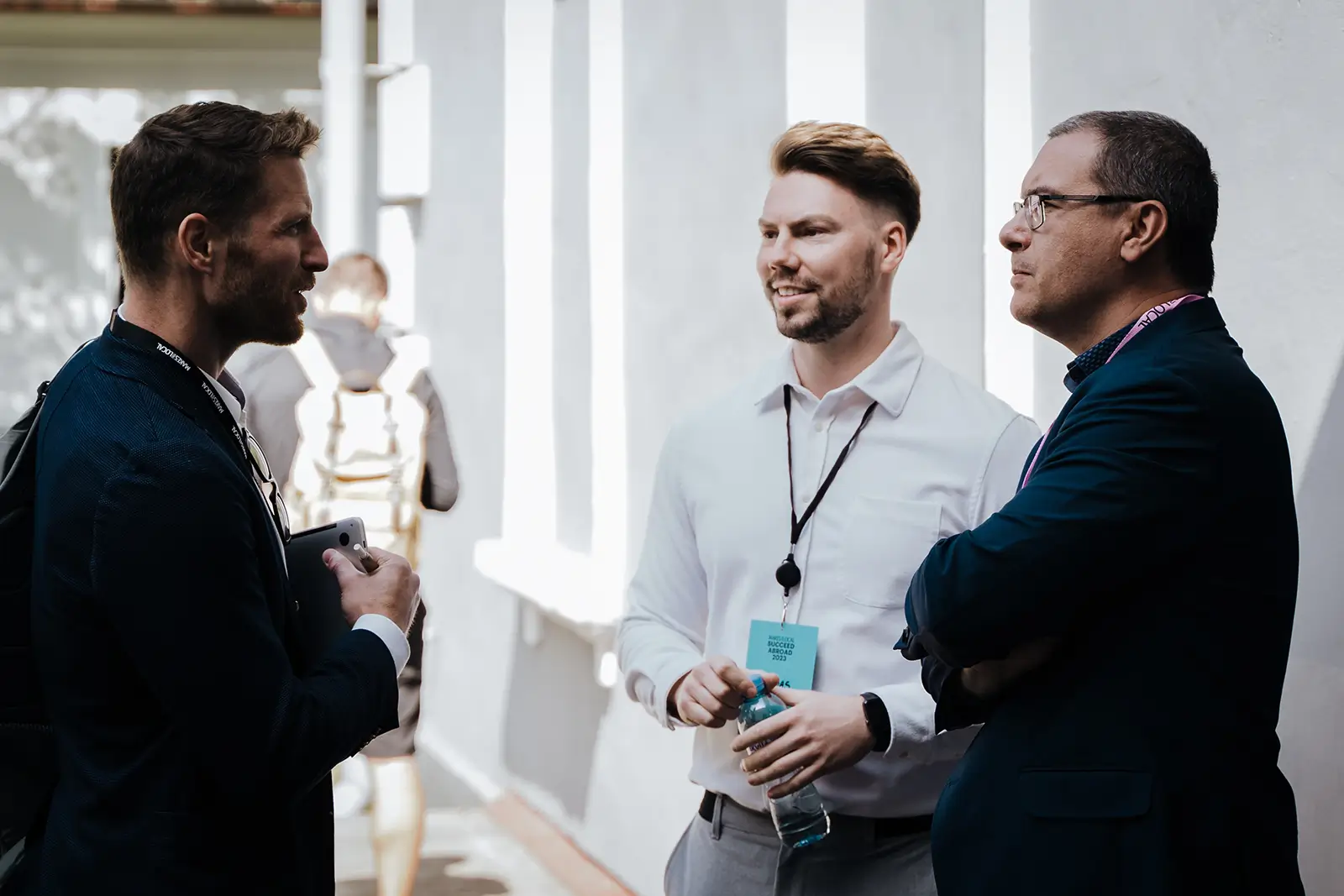 men networking outdoors